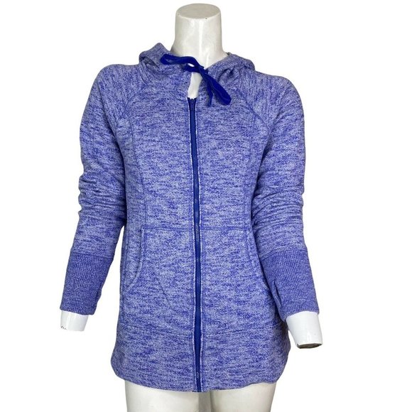 Gap Fit Sweat Jacket Hooded Blue and White Marbled Womens Size Medium - Picture 6 of 6